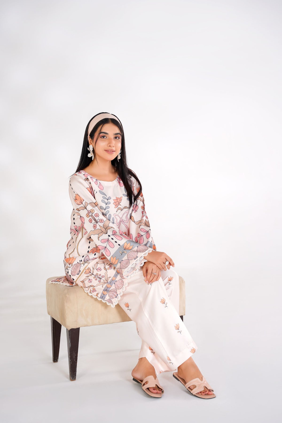 Floral Butterfly Korean Silk Co-Ord Set
