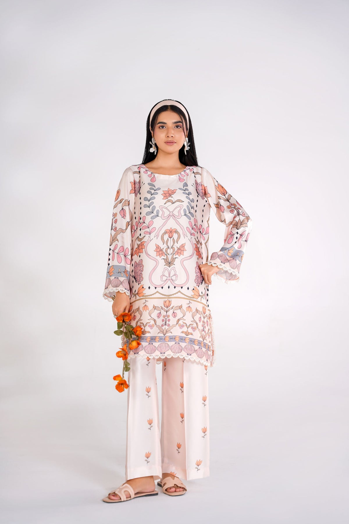 Floral Butterfly Korean Silk Co-Ord Set