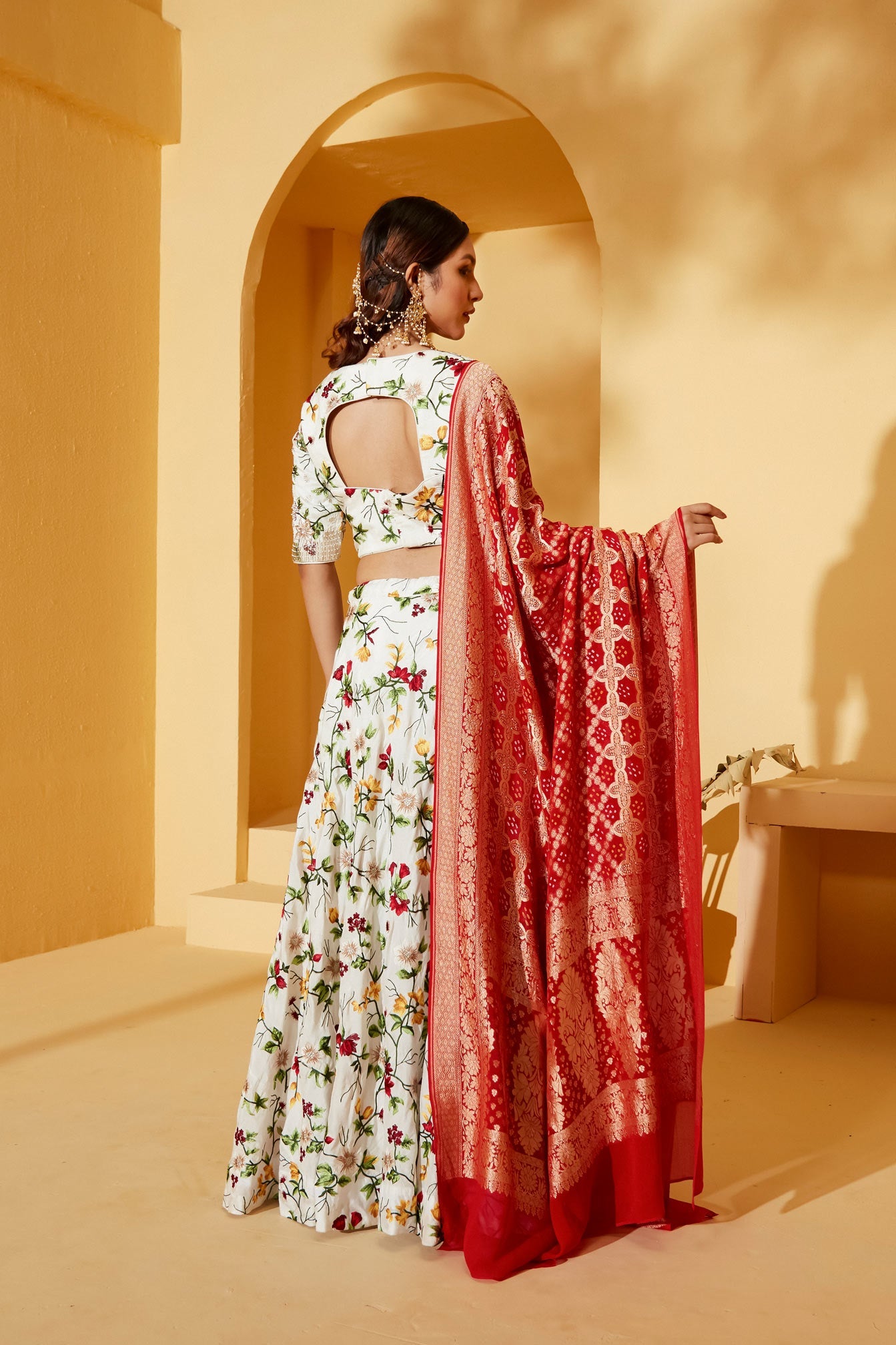 White Thread Work Lehenga Set