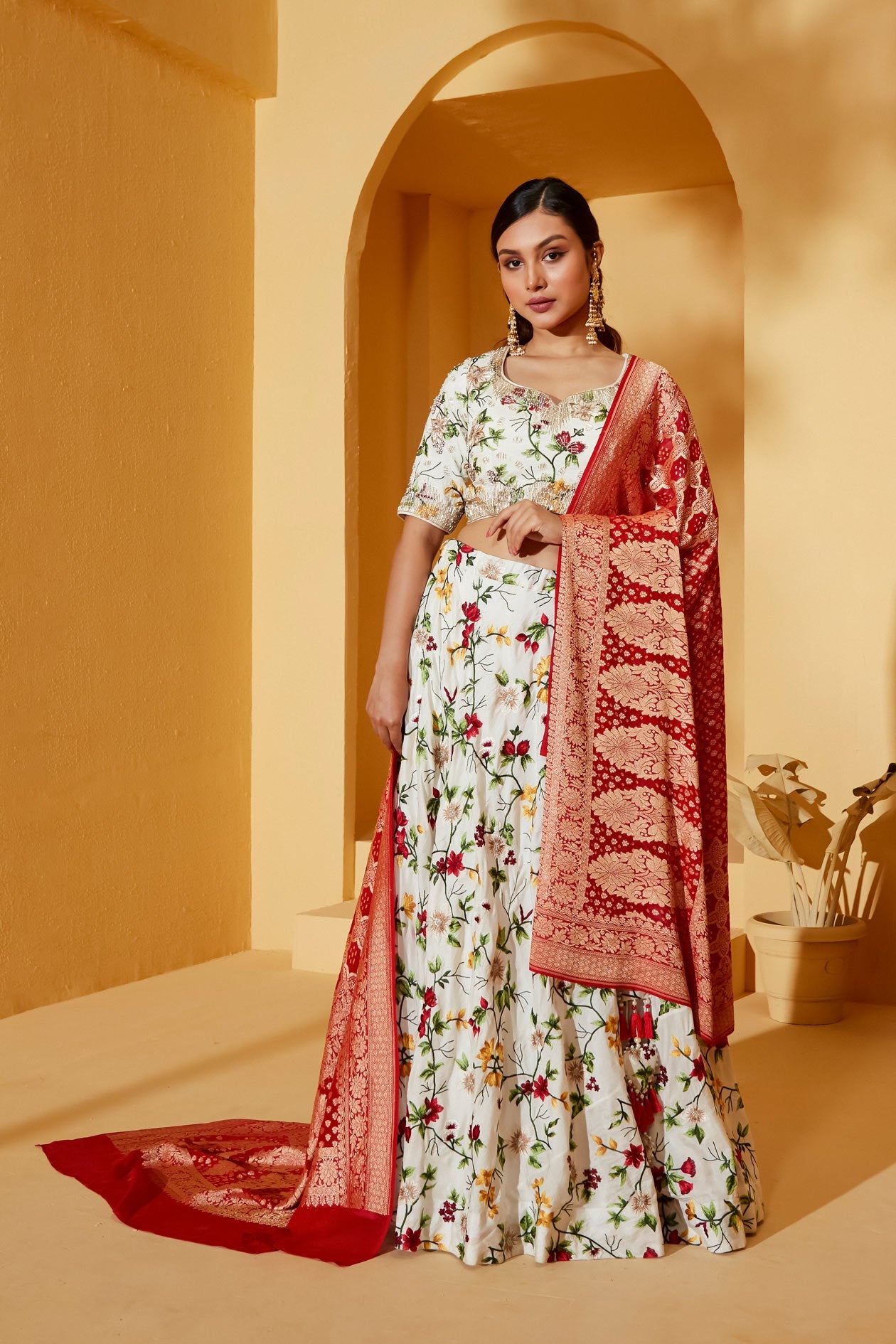 White Thread Work Lehenga Set