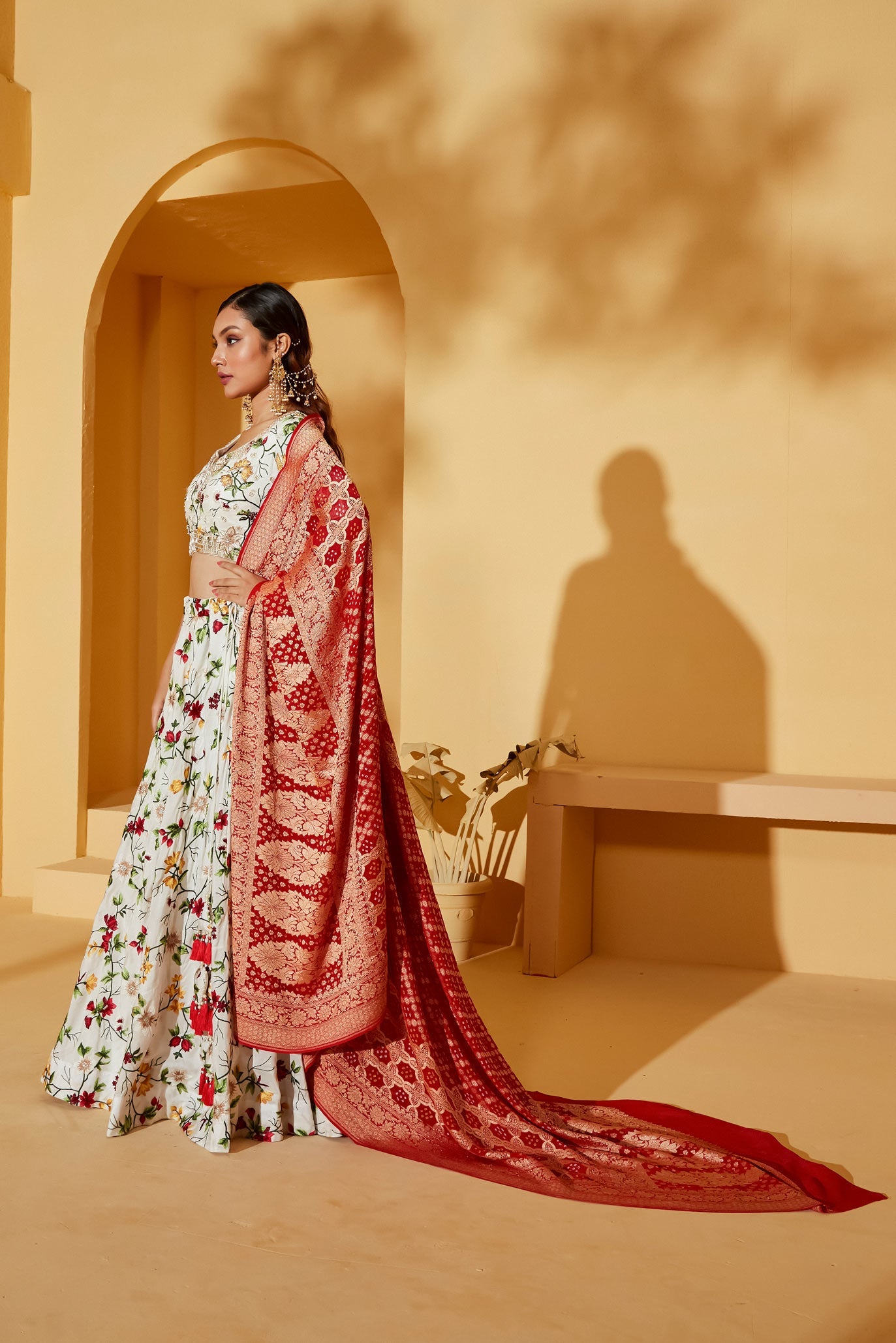 White Thread Work Lehenga Set