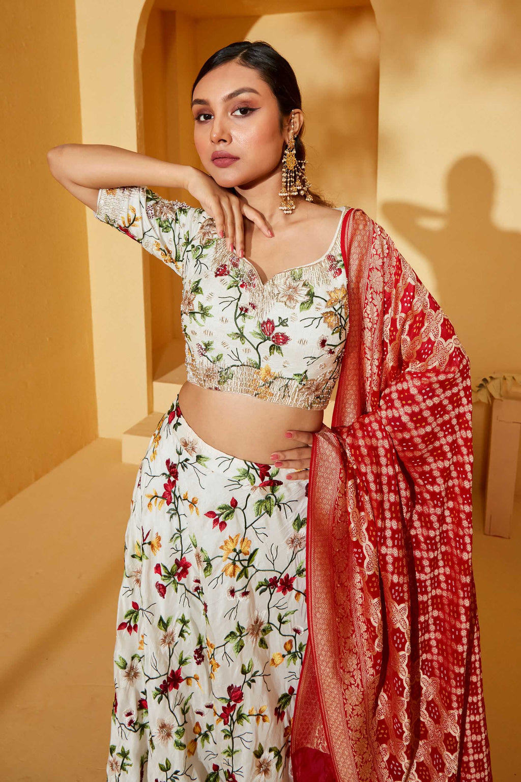 White Thread Work Lehenga Set