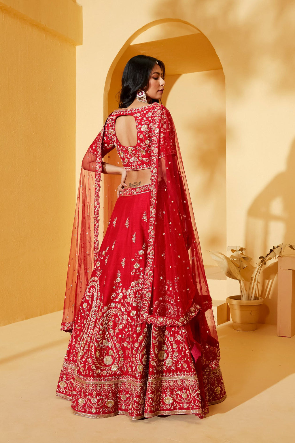 Red Veil Bridal Lehenga