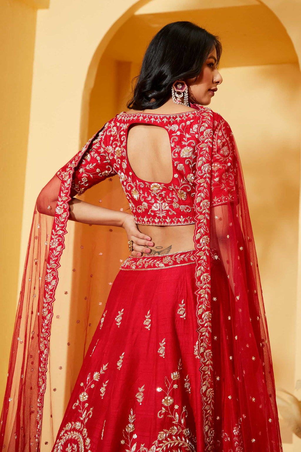 Red Veil Bridal Lehenga