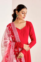 Red Anarkali With Ombre Dupatta
