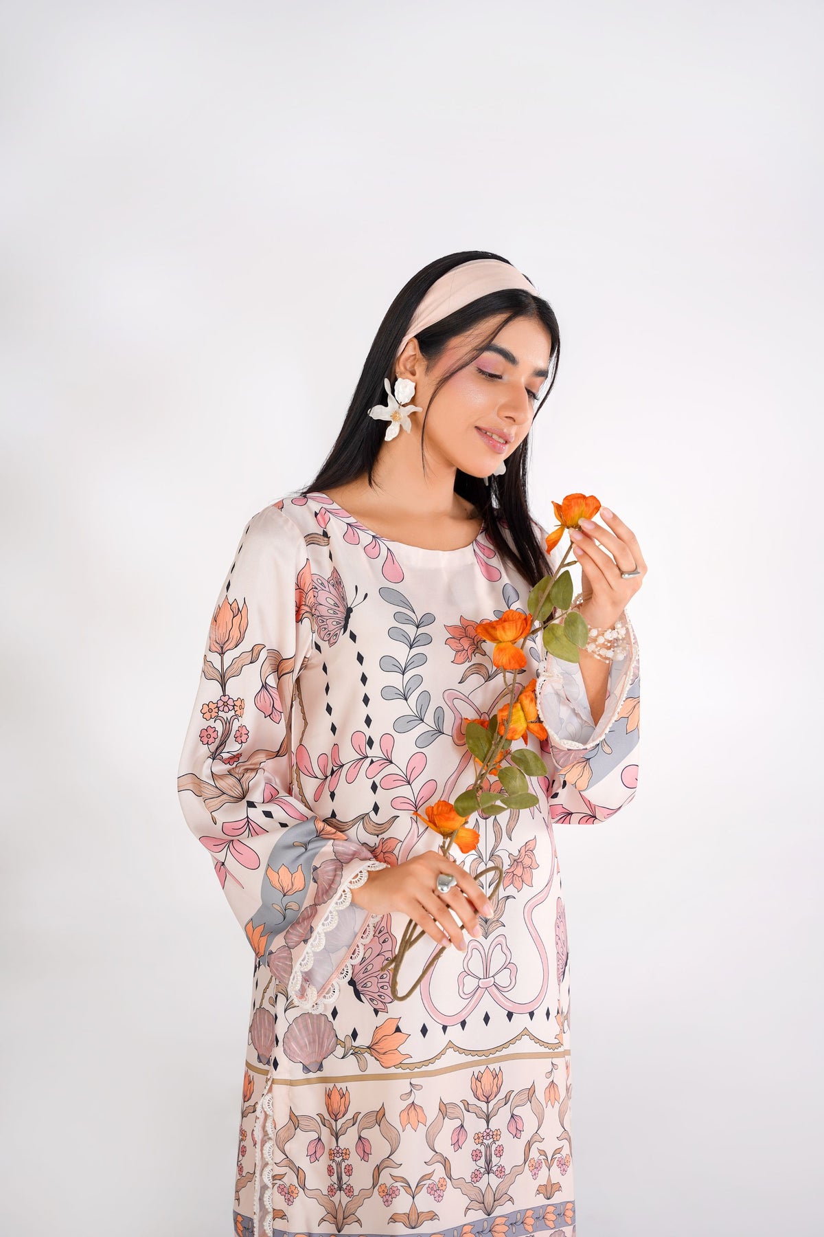 Floral Butterfly Korean Silk Co-Ord Set