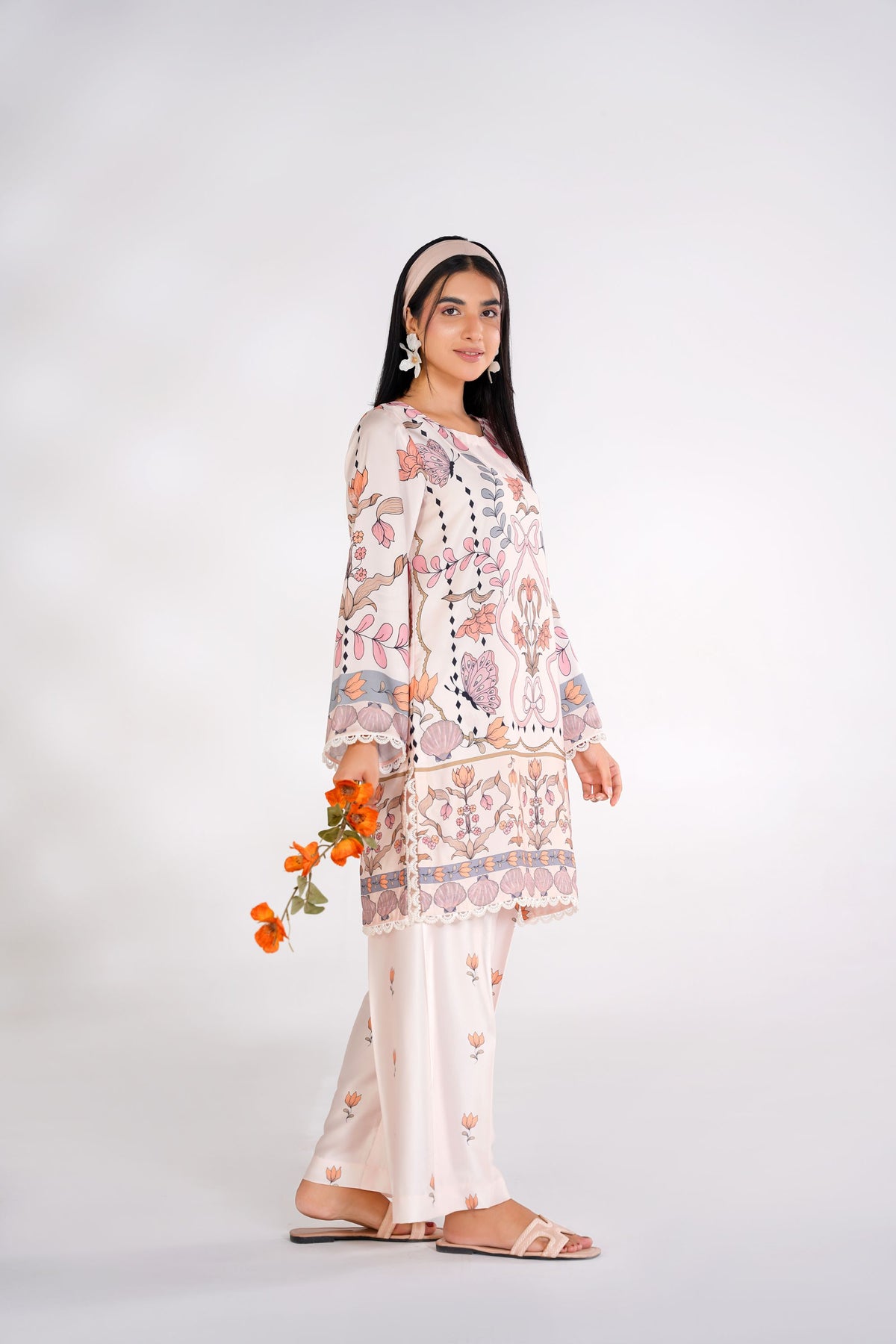Floral Butterfly Korean Silk Co-Ord Set