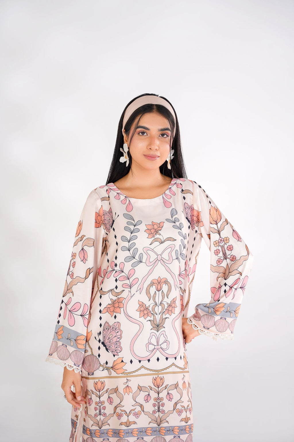 Floral Butterfly Korean Silk Co-Ord Set