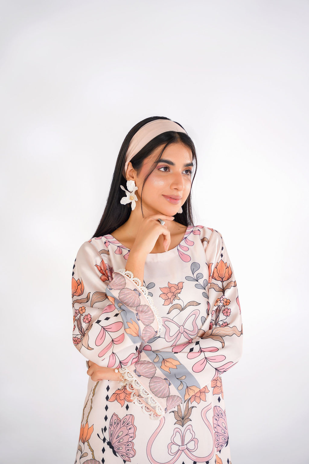 Floral Butterfly Korean Silk Co-Ord Set