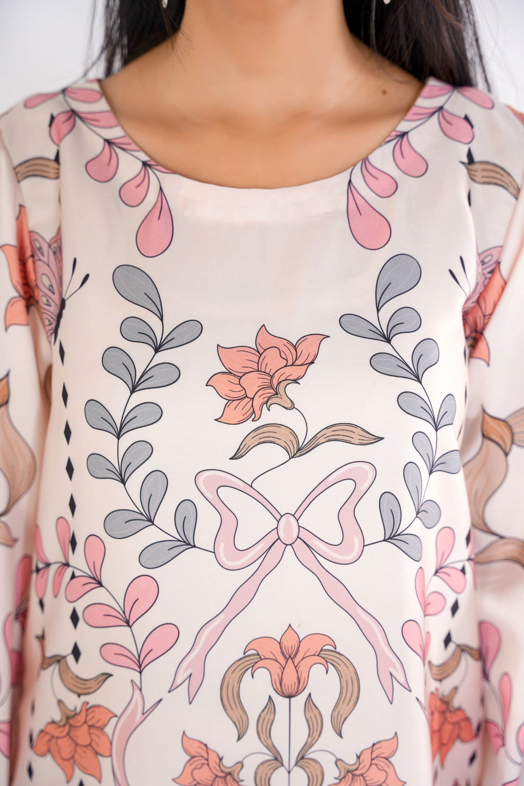 Floral Butterfly Korean Silk Co-Ord Set