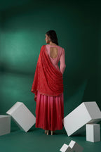 Blush Pink & Bright Red Embroidered Anarkali Set